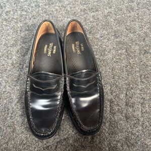Black Leather Slip-On Loafers with High-Shine Finish